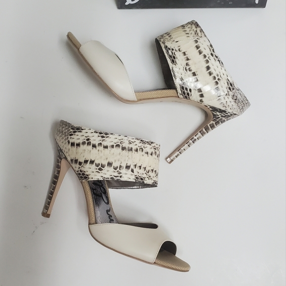 Sam Edelman Scotti Ivory Leather Snake Skin Sandals 8.5" - Picture 3 of 12